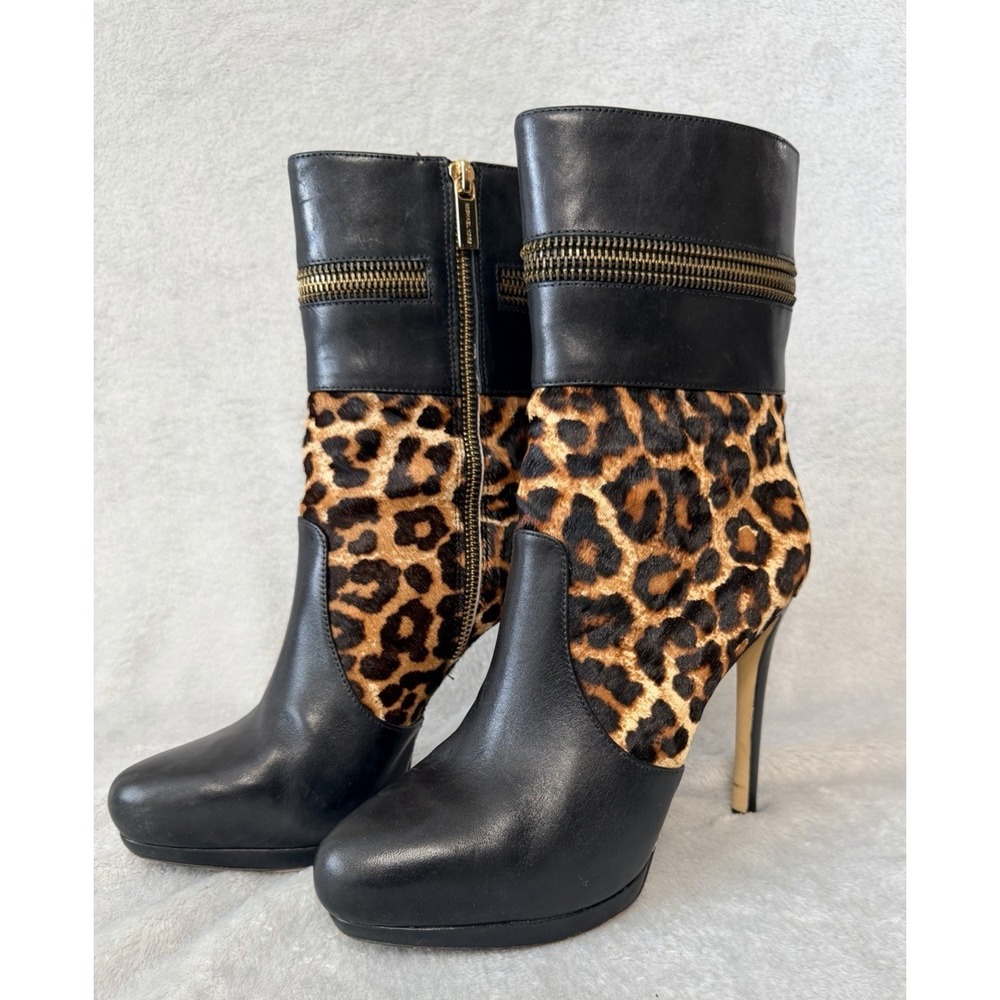 MICHAEL KORS HAYA Leopard STILETTO HEEL BOOTS SZ 8 Hair on Leather